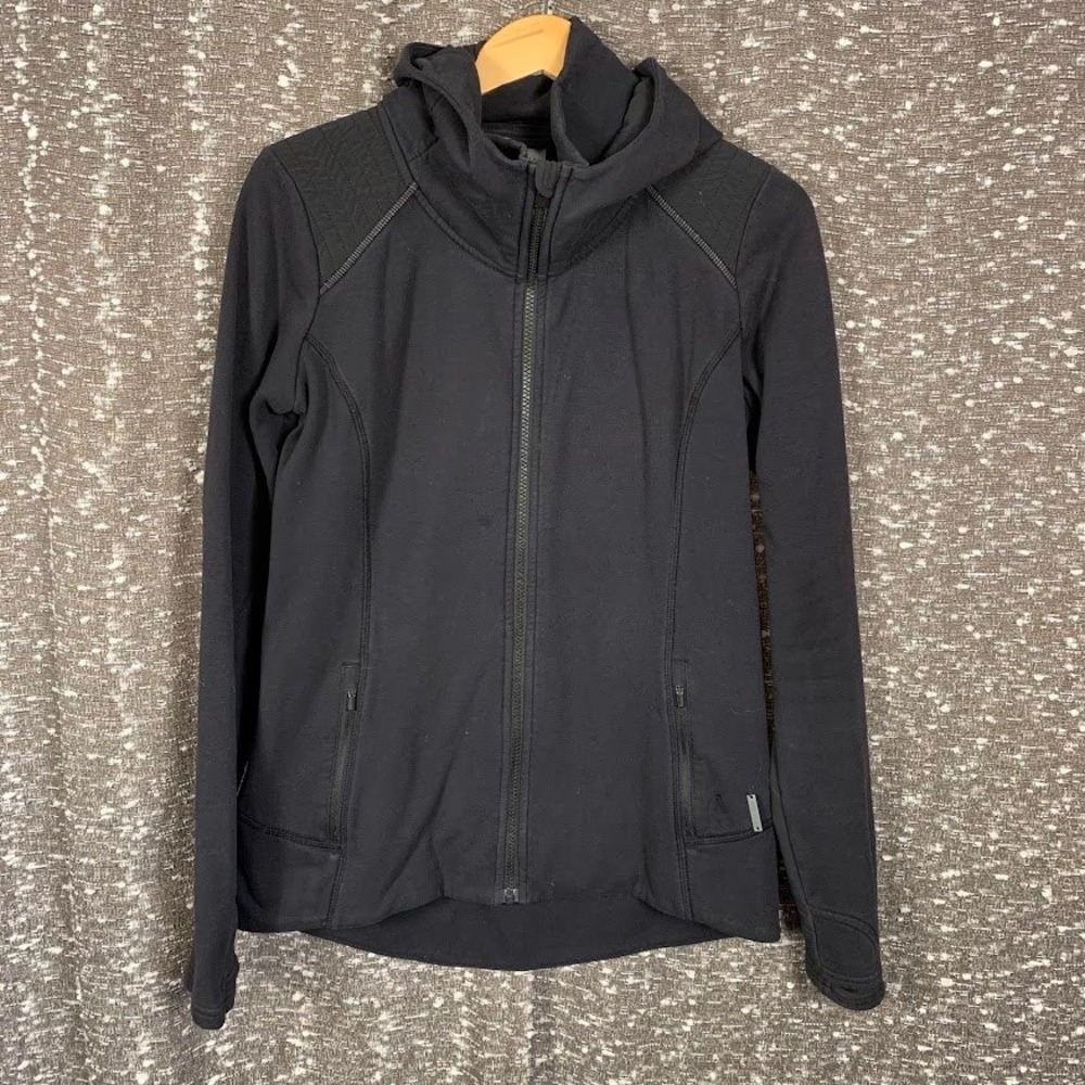 Athleta Black Quilted Shoulder Full Zip Hoodie Jacket Women's Medium